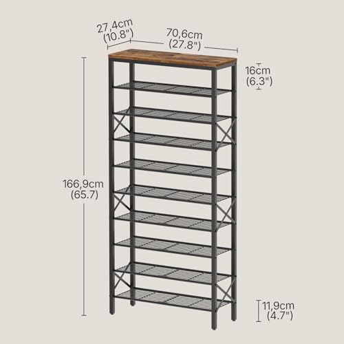 YATINEY 10-Tier Large Capacity Shoe Rack with Rustic Brown Finish - Holds 40 Pairs, Stable & Sturdy Entryway Organizer 27.8" x 10.8" x 65.7"
