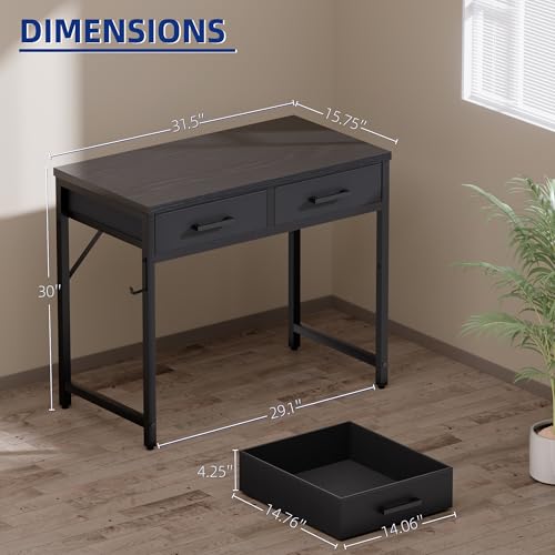 Pamray White 32-Inch Small Computer Desk with 2 Fabric Drawers for Small Spaces
