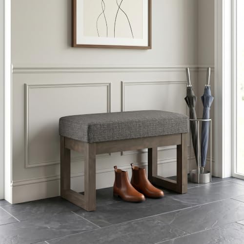 Small Ottoman Bench - Tweed Look Polyester Upholstery, Ebony Finish