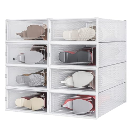8-Piece Boot and Shoe Storage Box, Stackable Clear Plastic