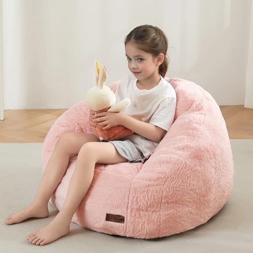 Pink Shell-Shaped Kids Bean Bag Chair - MAXYOYO Foam Floor Sofa