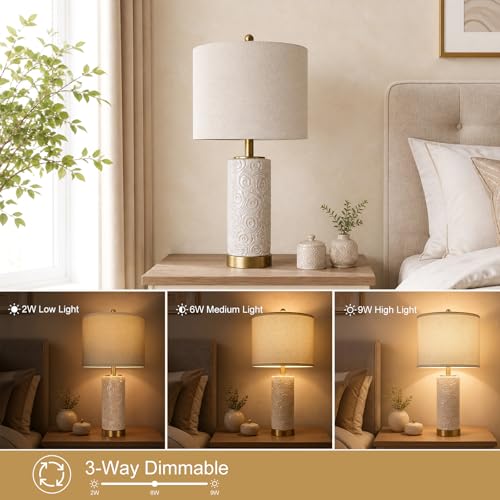 25.5-Inch Boho Ceramic Table Lamps Set of 2 with Dimmable Bulbs & USB Ports