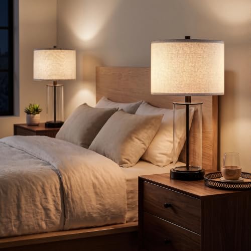 Kyrid Set of 2 23.5'' Glass Table Lamps with USB Charging & Outlets for Living Room & Bedroom