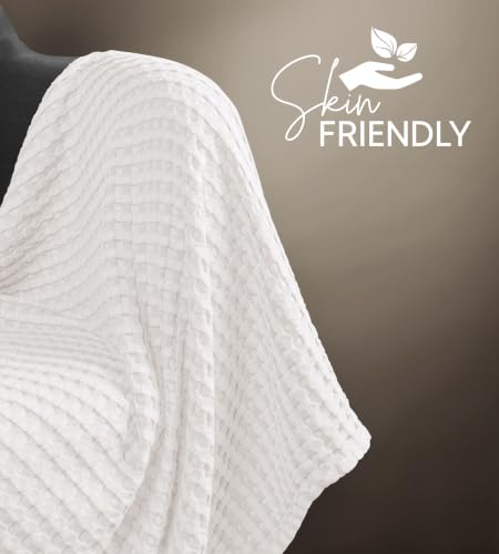 Big White 120x120 Inch Cotton Waffle Blanket for Bed & Lounge