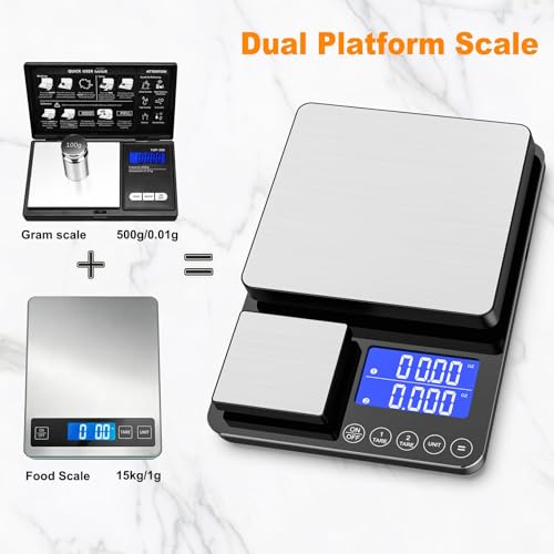 Digital Kitchen Scale 33lb/15kg Food & Jewelry Weighing Platform with Non-Rechargeable Black Finish