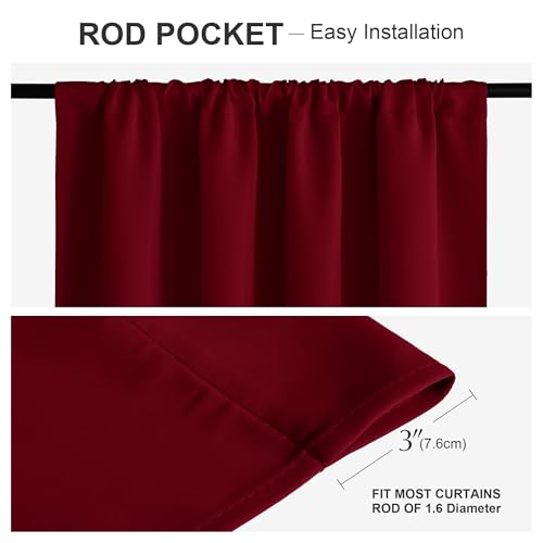 PONY DANCE 42W x 40L Burgundy Red Blackout Curtains, 2 Panels, Thermal Insulated Rod Pocket
