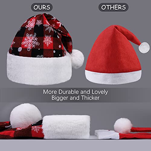 MCEAST 4 Pack Red Black Plaid Santa Hats - Christmas Party Favors, Winter Hats