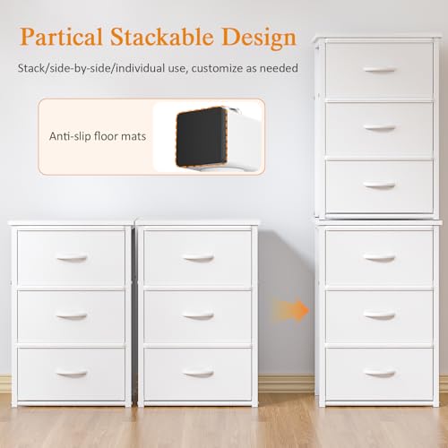 2-Pack Stackable Closet Drawer Organizers with Wooden Top - White Storage Drawers for Bedroom & Living Room
