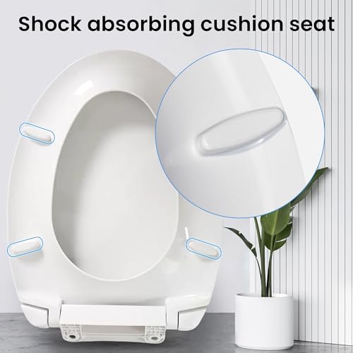 Soft Close Elongated Toilet Seat 19.09 Inch Cotton White with Mounting Hardware