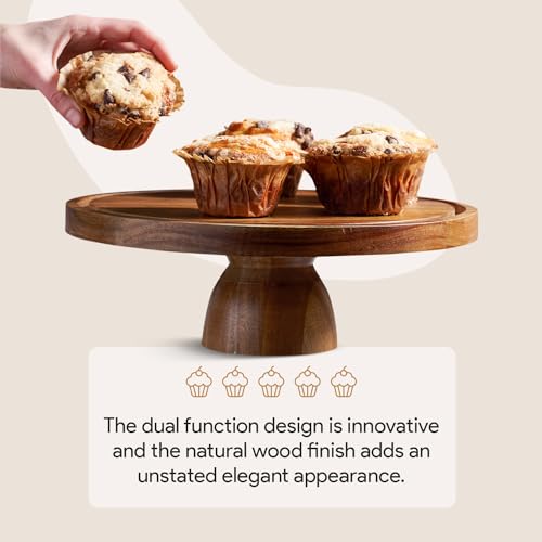 HOMESPHERE Wood Cake Stand with Lid - Round Classic Dome, 12-Inch 2-in-1 Charcuterie & Dessert Platter