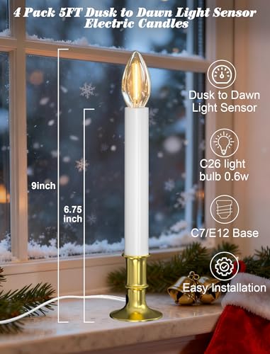 Led Window Candles with Sensor Dusk to Dawn Electric Corded,Electric