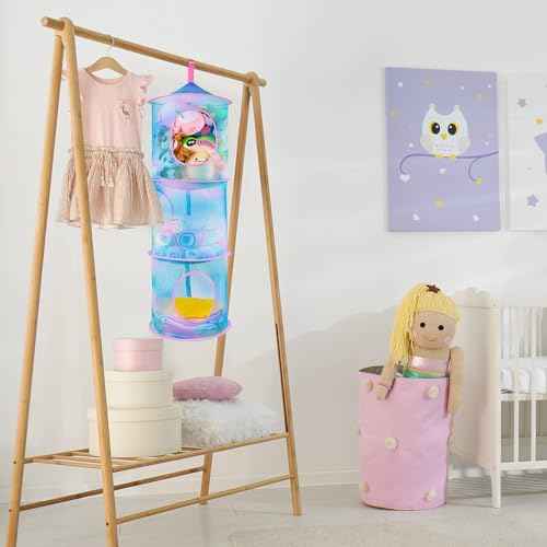 Basumee Stuffed Animals Net or Hammock 2 Pcs Stuffed Animals Storage Toy Net Hammock for Plushies Storage Organizer Mesh Kids Girls Room Decor, Blue Teal, 3 Tiers