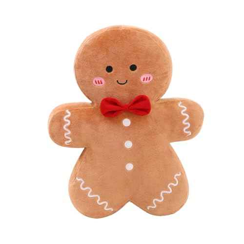 Christmas Gingerbread Man Pillow Plush Stuffed Gingerbread Pillow Fun Gingerbread Shaped Decorative Throw Pillows for Sofa Cushion Christmas Party Decor Khaki,15.7"