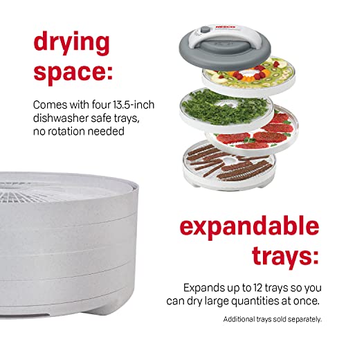 Food Dehydrator for Jerky and Snacks - 4 Trays, Adjustable Temp, White & Grey - Dehydrator