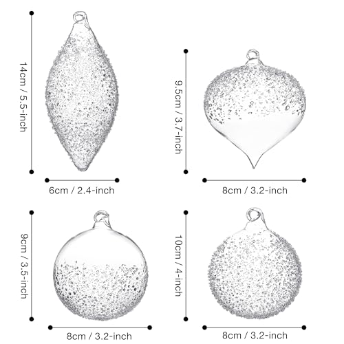 KI Store Clear Sugared Glass Christmas Tree Ornaments Set of 8 Balls