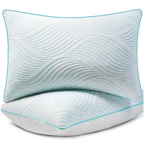 Blue King Size Cooling Memory Foam Pillow Set of 2 - Adjustable Support
