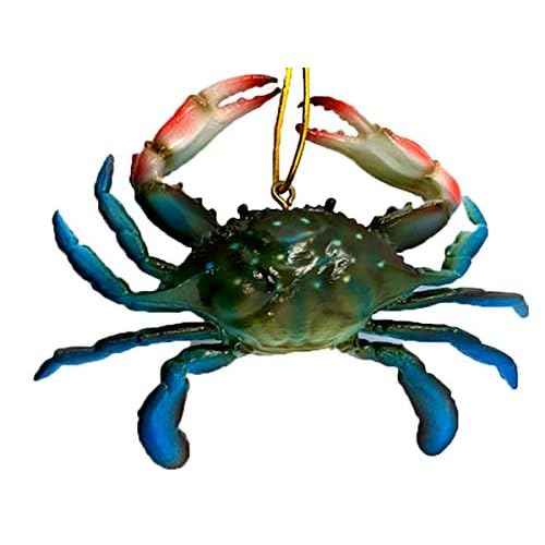Hand Painted Blue Crab Christmas Ornament, Nautical Xmas Tree Hanging Decor, Maryland Themed Gift, 4 inches