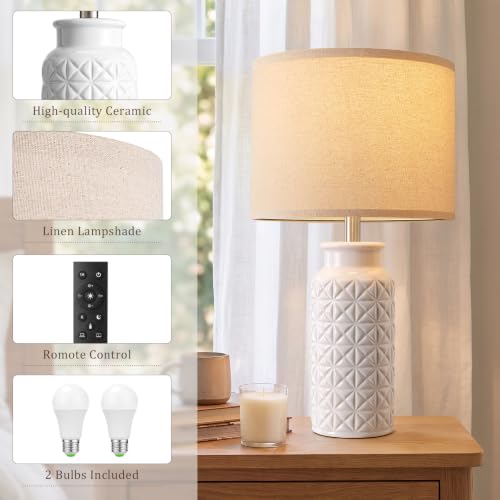 Innqoo 22.6" Dimmable Ceramic Table Lamps Set of 2 with Remote - Geige&White