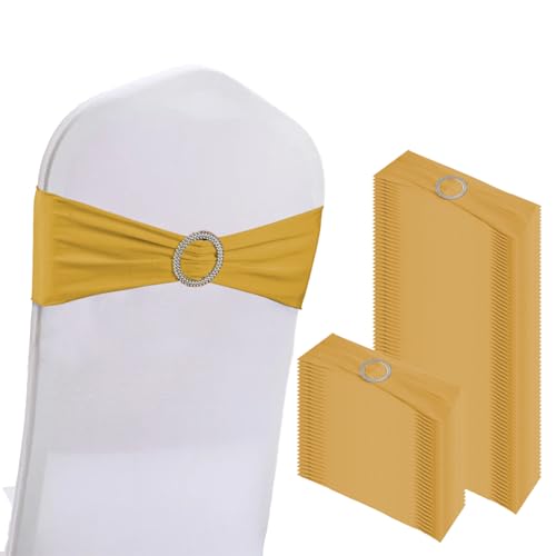 Gold 100PCS Spandex Chair Sashes with Buckle for Weddings & Events