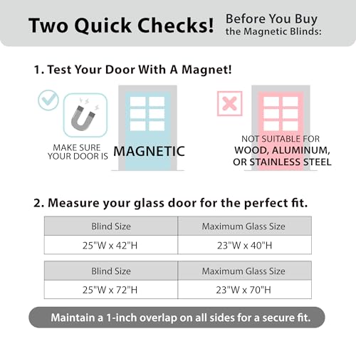 Magnetic Mini Blinds for Metal Doors - 1 Inch Cordless Room Darkening, 25x42 Inches, White (Variation of THIS listing)