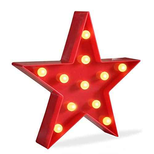 Marquee Light Star Shaped LED Plastic Sign-Lighted Marquee Star Sign Wall D?cor Battery Operated (Red)