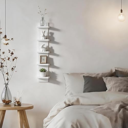Homaterial 5 Tier Wall Shelf Unit, Small White Vertical Floating