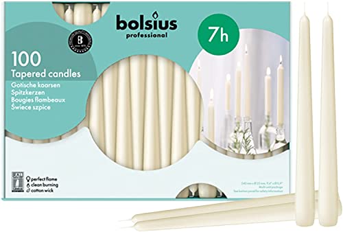 BOLSIUS Ivory Taper Candles Single Pack - 10 Inch Dinner Candles with 7+ Hour Burn Time - European Quality, Dripless & Smokeless - Household Use