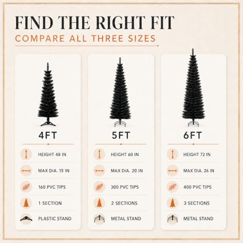 DONGVIBEY Black 5FT Unlit Artificial Pencil Christmas Tree for Small Spaces