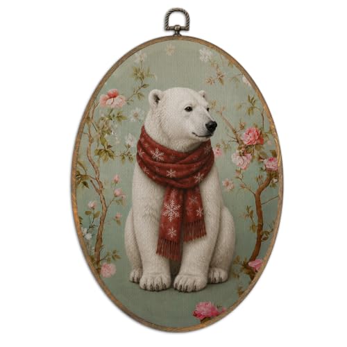 SHQIEUDH Chinoiserie Polar Bear Winter Christmas Oval Wall Art 8.6x11.4 - Bear Design