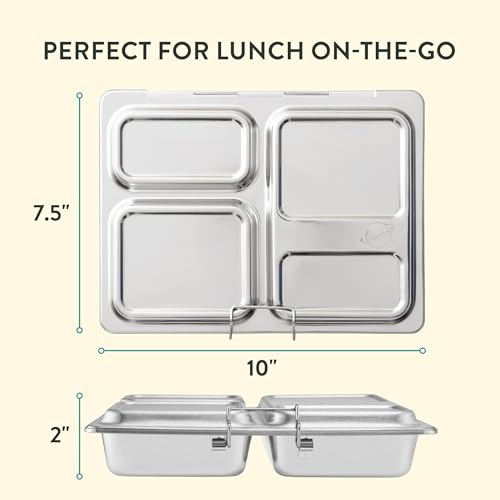 PlanetBox Launch Stainless Steel Lunchbox Replacement - 3 Compartments, Brushed Finish, Recycled Bento Container