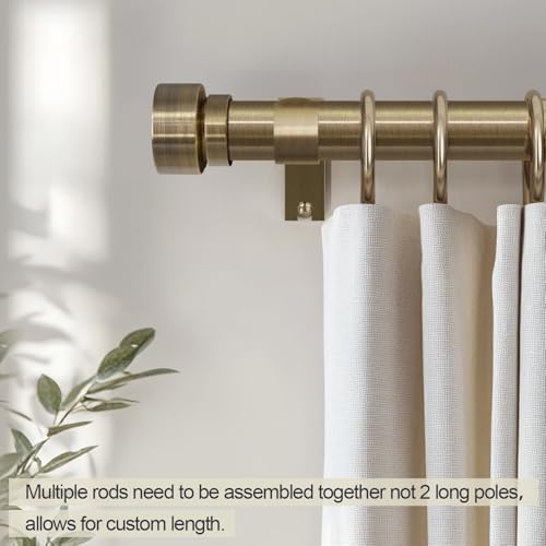 Lootkell Adjustable Antique Bronze Curtain Rod Set 48-88 Inches Heavy Duty with Solid Metal Finials