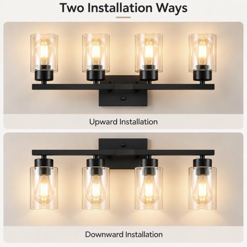 IZORRO Matte Black 4-Light Bathroom Vanity Light Fixture Over Mirror with Clear Glass Shades