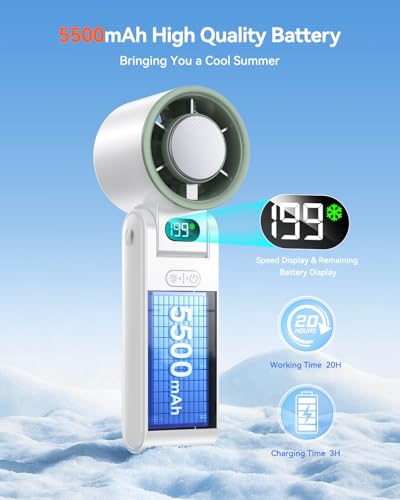 Portable Handheld Fan with Ice Cooler & 20H Battery - Summer Travel & Outdoor Cooling White