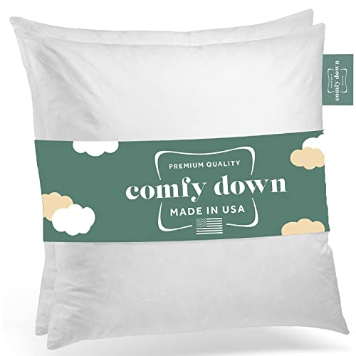 22x22 Throw Pillow Inserts Set of 2 - Feather & Down Fill, Cotton Cover - ComfyDown Variation 22X22 / 2