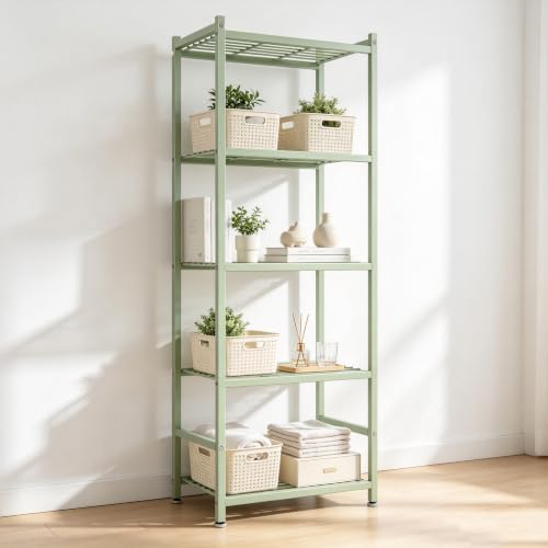 Sage Green 5-Tier Metal Storage Shelves - Adjustable Garage & Pantry Organizer