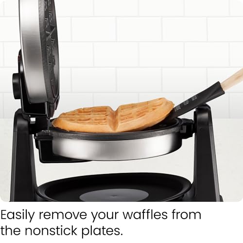 Chefman Stainless Steel 1-Size Rotating Belgian Waffle Maker, Flip Iron with Non-Stick Plates