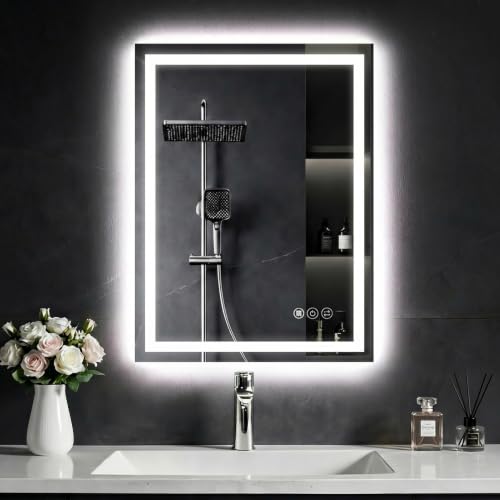 Clarityon 24x32 Inch LED Bathroom Mirror with Lights, 3 Light Modes, Anti-Fog Wall Vanity Mirror - White