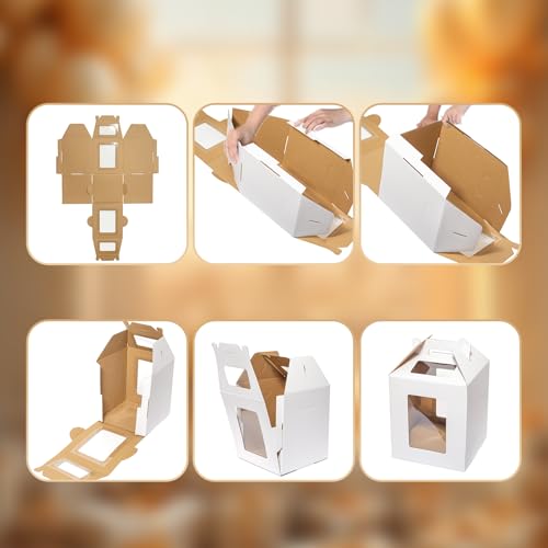 Tall Cake Boxes 14x14x16 Inches with Cake Boards - 3 Pack for Tiered Cakes