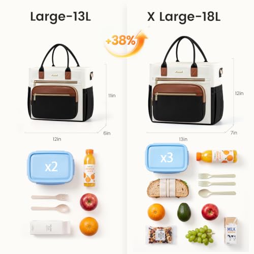 LOVEVOOK Large Insulated Lunch Bag for Women - Black, 13L Cooler Tote