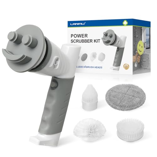 Electric Sponge Wand Scrubber with 5 Replaceable Heads for Kitchen & Bathroom Cleaning