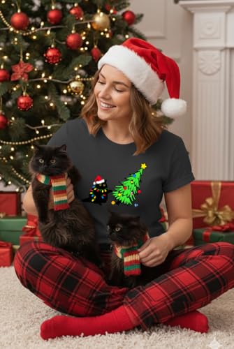 IZROLO Christmas Cat Lover T-Shirt for Women, Large/Dark Grey - Holiday Gift