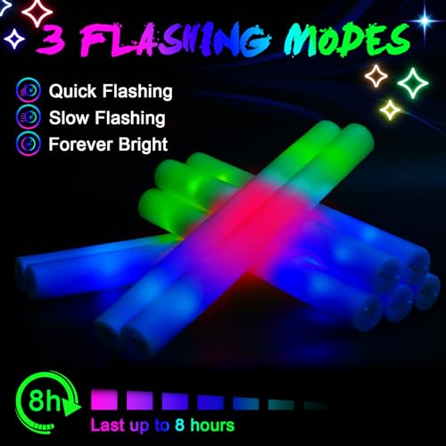 155 Foam Glow Sticks Bulk - LED Party Light Up Sticks with 3 Modes for Weddings & Events - Variation 155