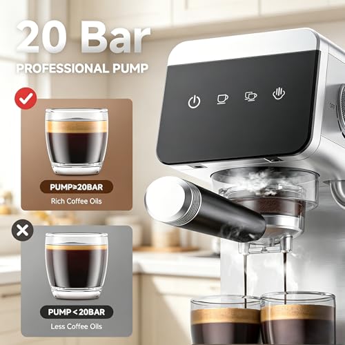 20 Bar Compact Espresso Coffee Machine with Milk Frother - Silver