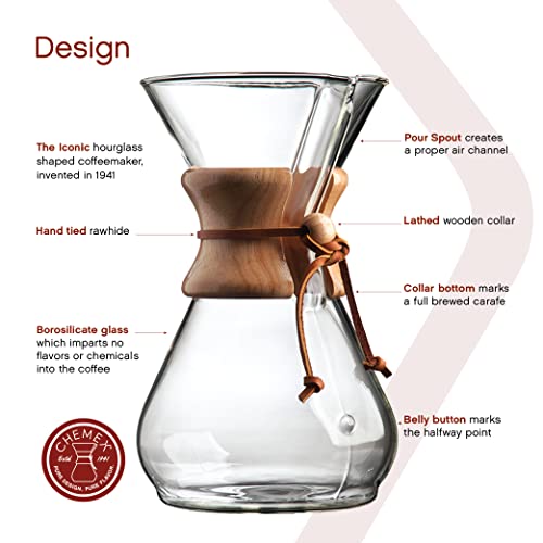 Chemex 8-Cup Pour-Over Glass Coffee Maker - Classic Series, Elegant Design