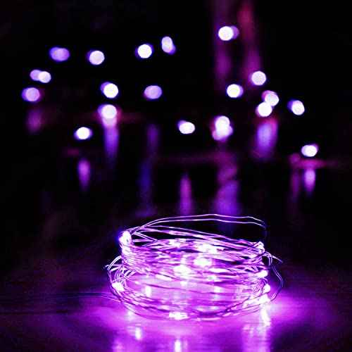 LED Fairy String Lights, Battery Operated Starry Firefly Lights 6.6ft 20 LED Waterproof Silver Copper Wire Mini Lights for Mason Jar Wedding Christmas Party Decor (Purple, 5)