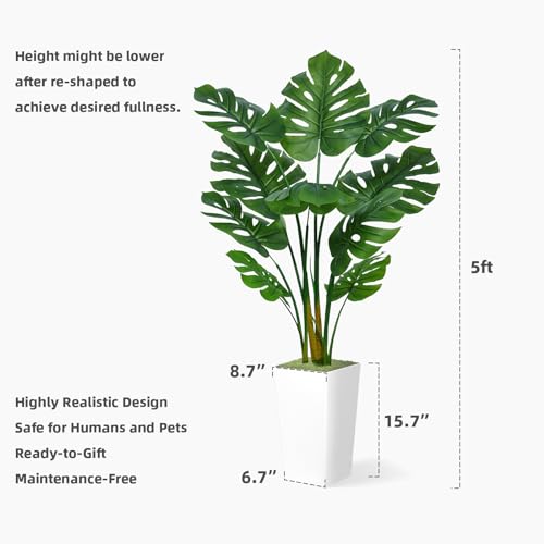 Artificial Monstera Deliciosa Plant 5FT - Faux Tropical Tree with Black Planter