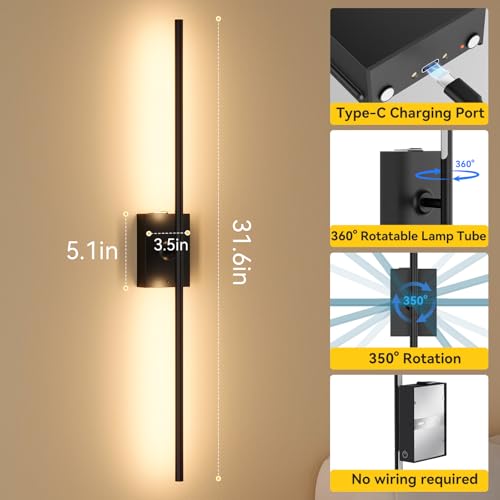 Ouyulong Black Square Battery-Operated Wall Sconce with Remote & 10000mAh Battery (Variation: 31.6in Square Base)