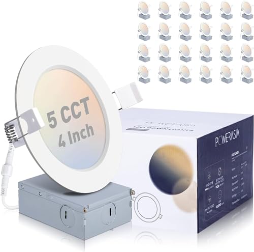 24 Pack 4 Inch LED Recessed Lighting Canless Wafer Dimmable 5CCT White