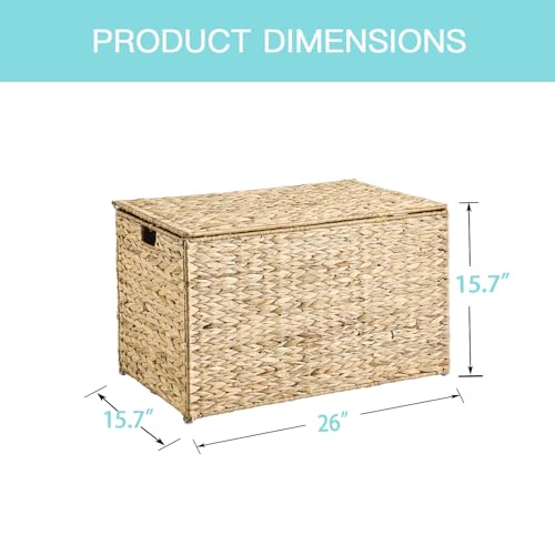 Water Hyacinth Storage Basket with Lid 105L Natural 26x15.7x15.7 Inches