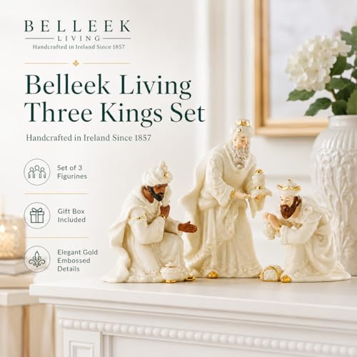Belleek Living 3 Kings Set - 7.3 Inch Fine China Nativity Figures - Made in Ireland